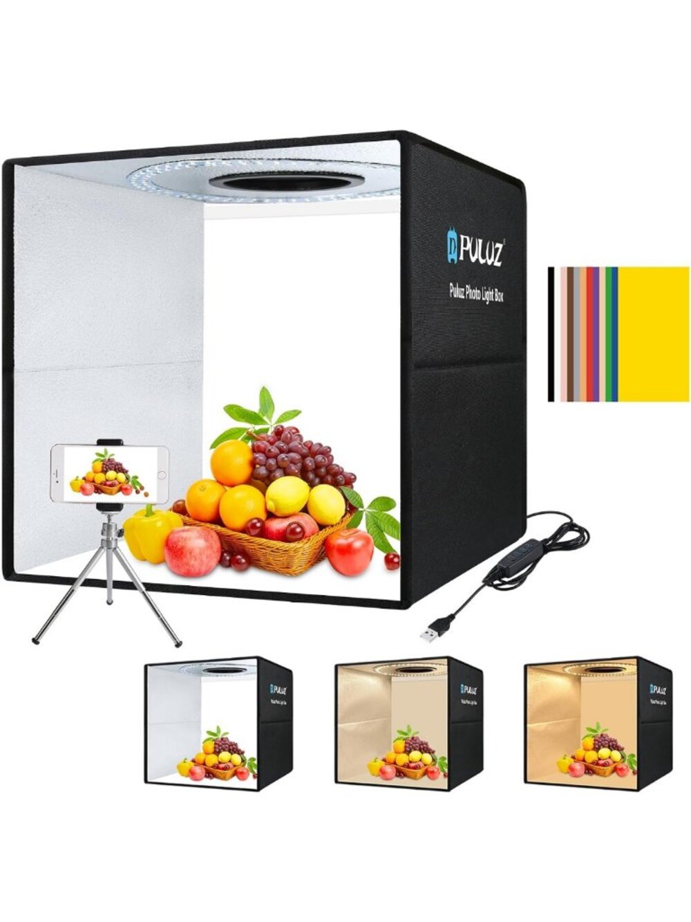 16” Portable Photo Light Box Studio - Tri-Color Dimmable Tent with 12 Backdrops